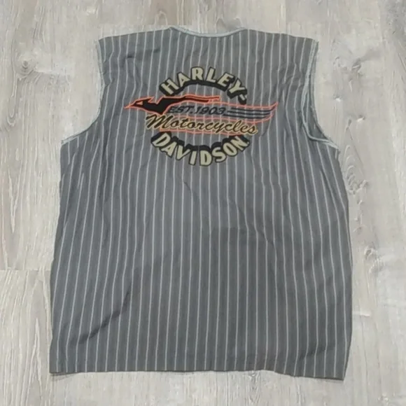 Vintage Harley Davidson Genuine Motor Cloths Striped Button Down Vest - Picture 7 of 16